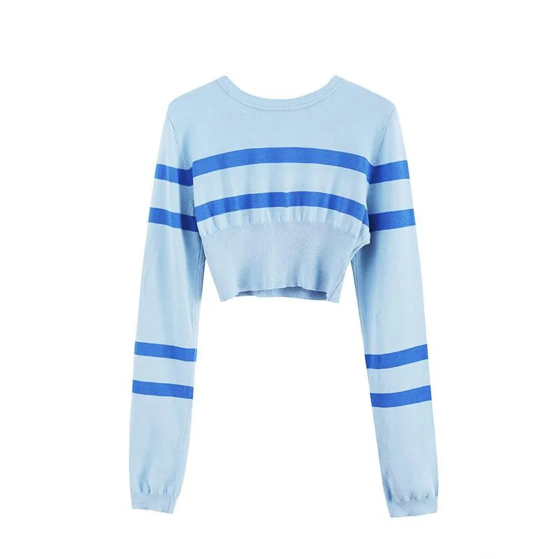 Striped Long-Sleeve Crop Sweater