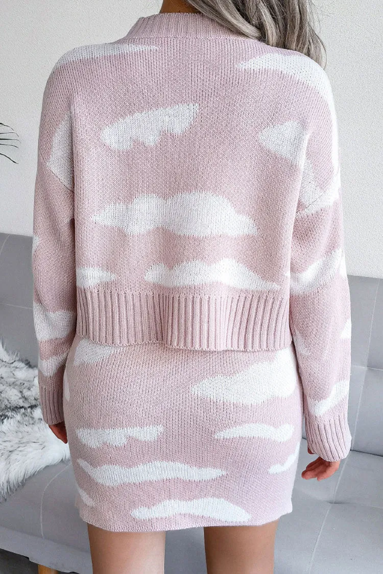 Sweet Contrast Could Knit Cropped Sweater Mini Skirt Two Piece Dress - Pink