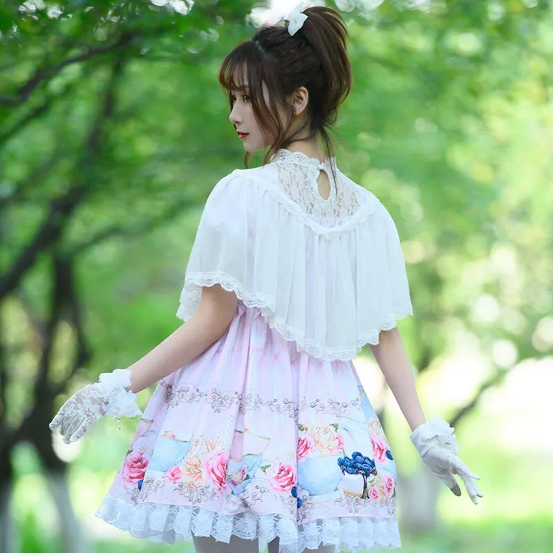 Sweet White Lolita Chiffon Top Illusion Neck Summer Cape Cloak