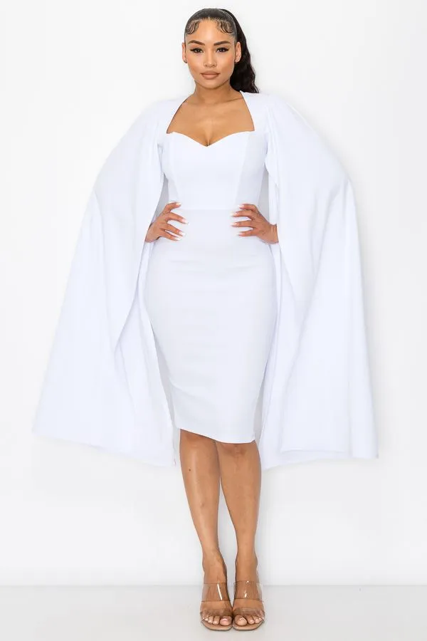 Sweetheart Cape Sleeve Midi Dress