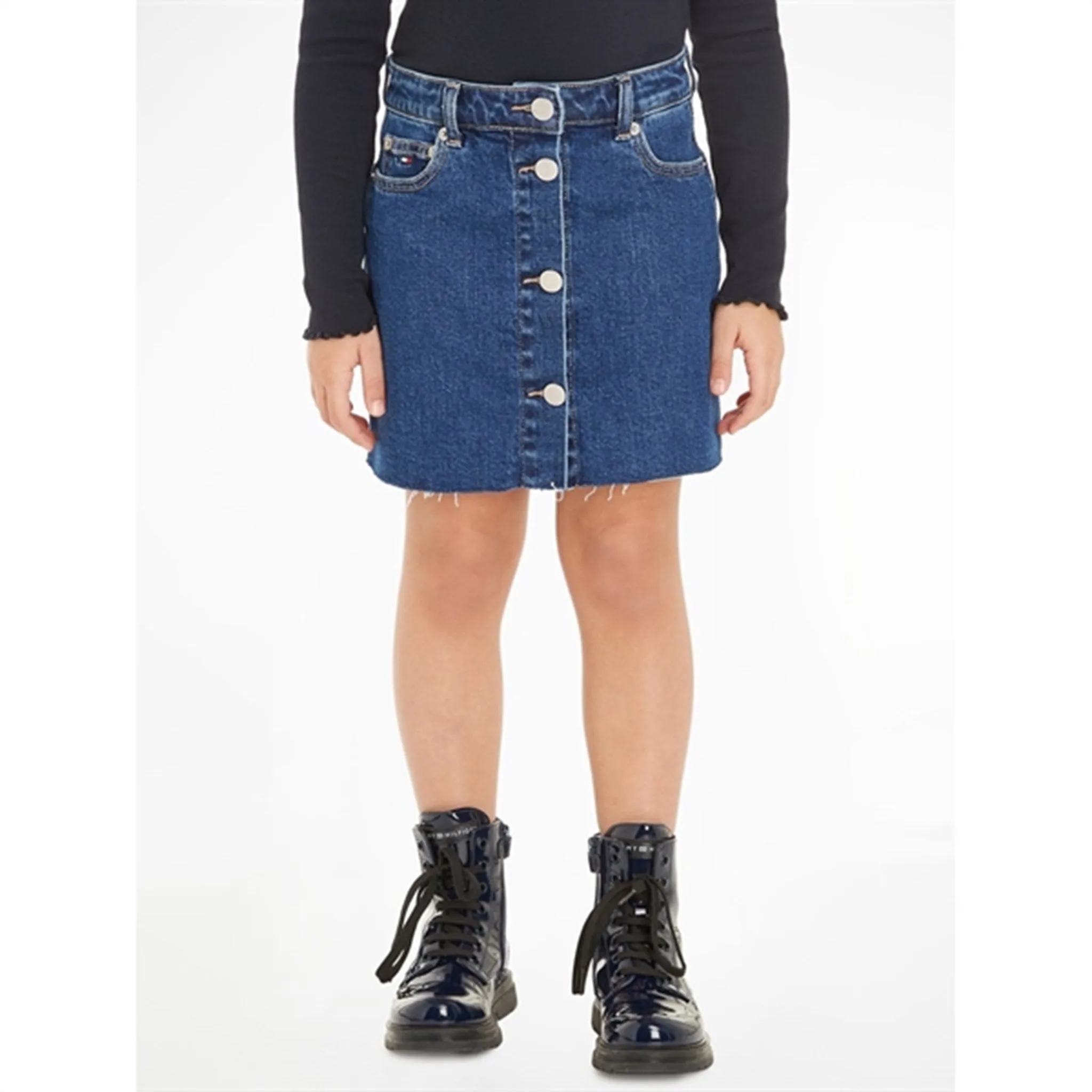 Tommy Hilfiger Denim Button Through Skirt Midblueclean