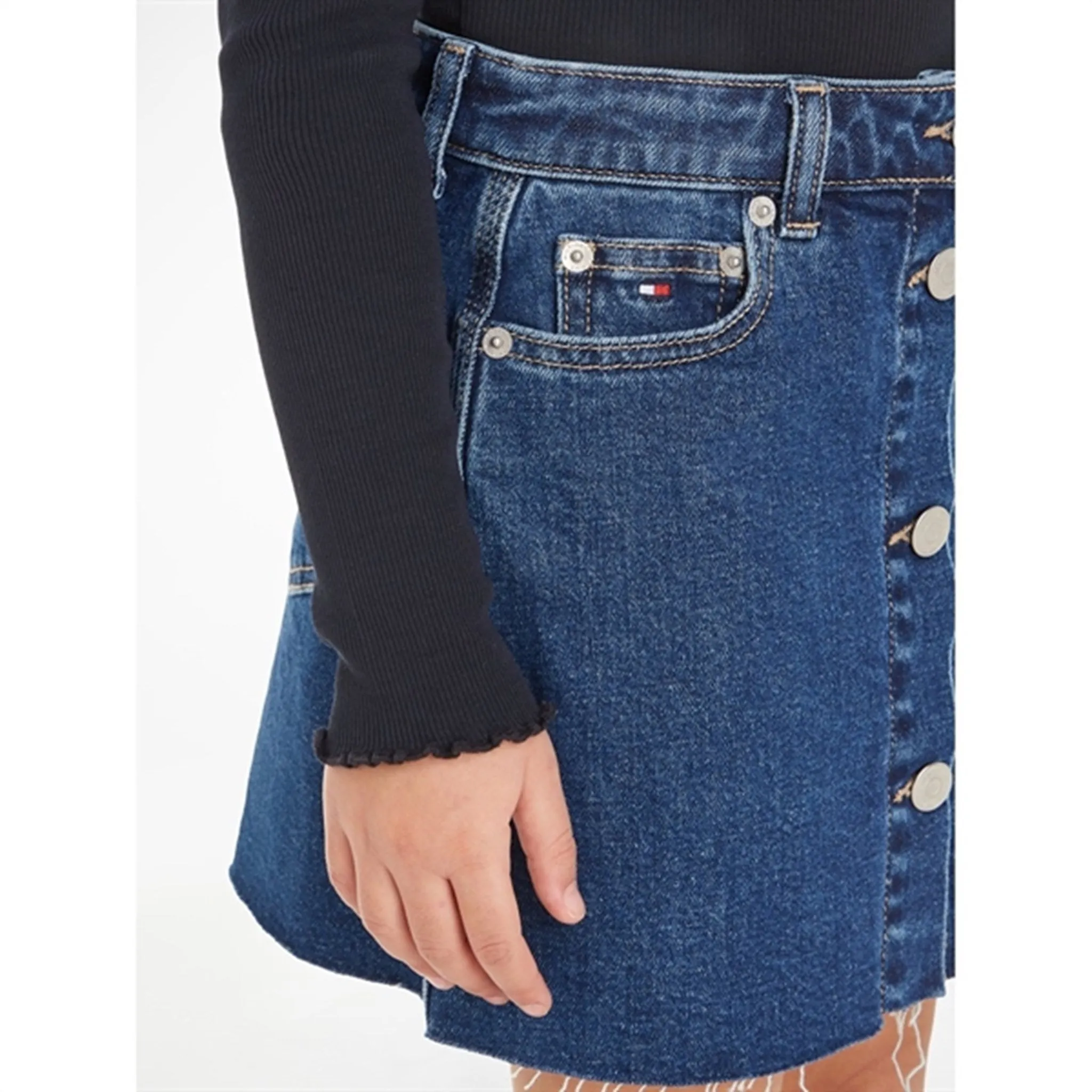 Tommy Hilfiger Denim Button Through Skirt Midblueclean