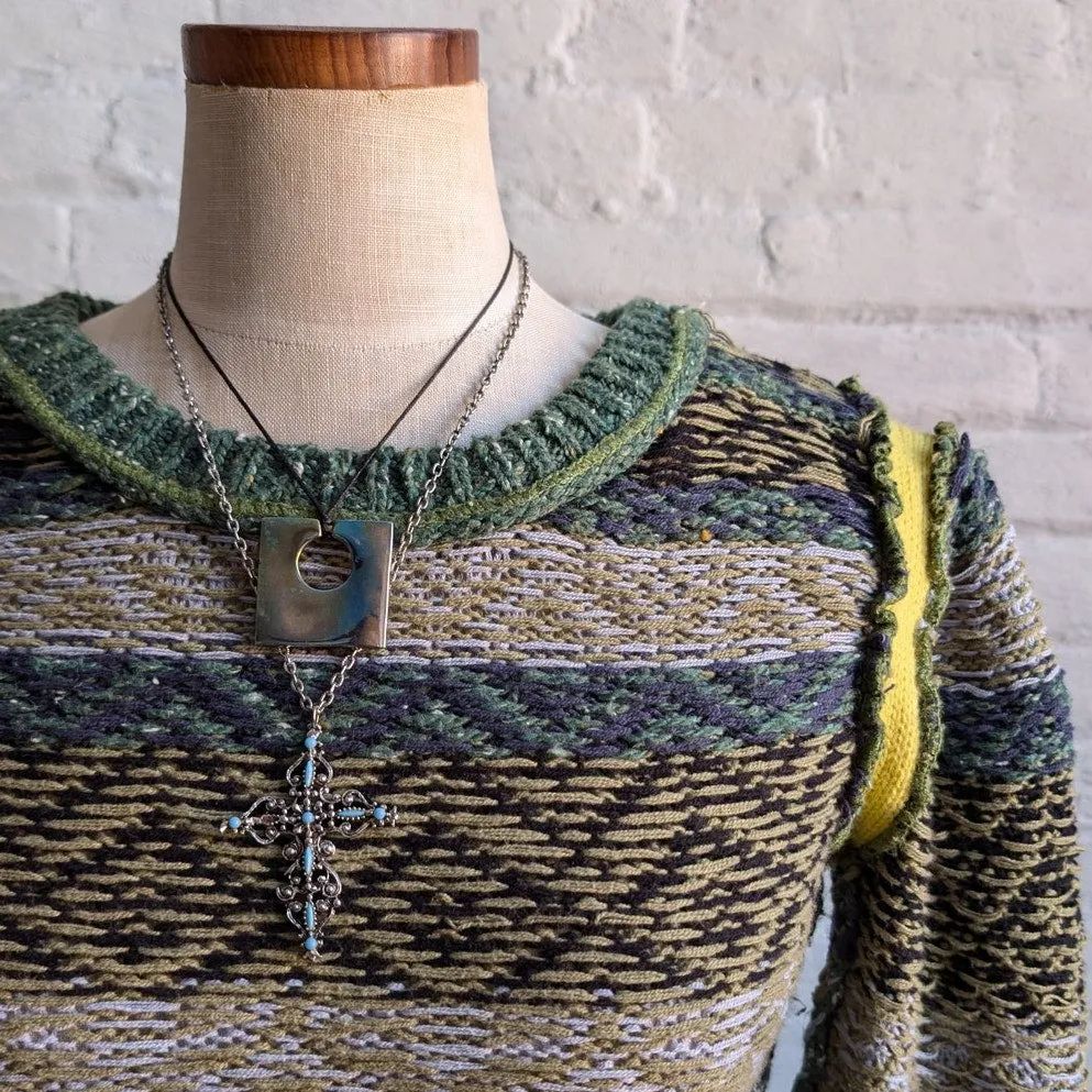 Urban Outfitters Crop Chunky Cable Knit Grandpa Sweater Funky Grunge Green Top