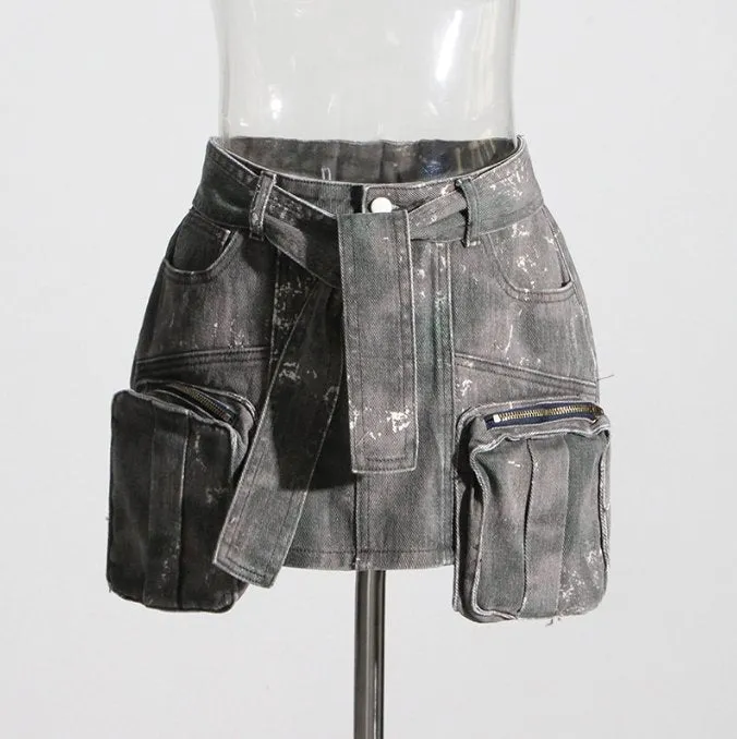 Urban Utility Denim Cargo Mini Skirt