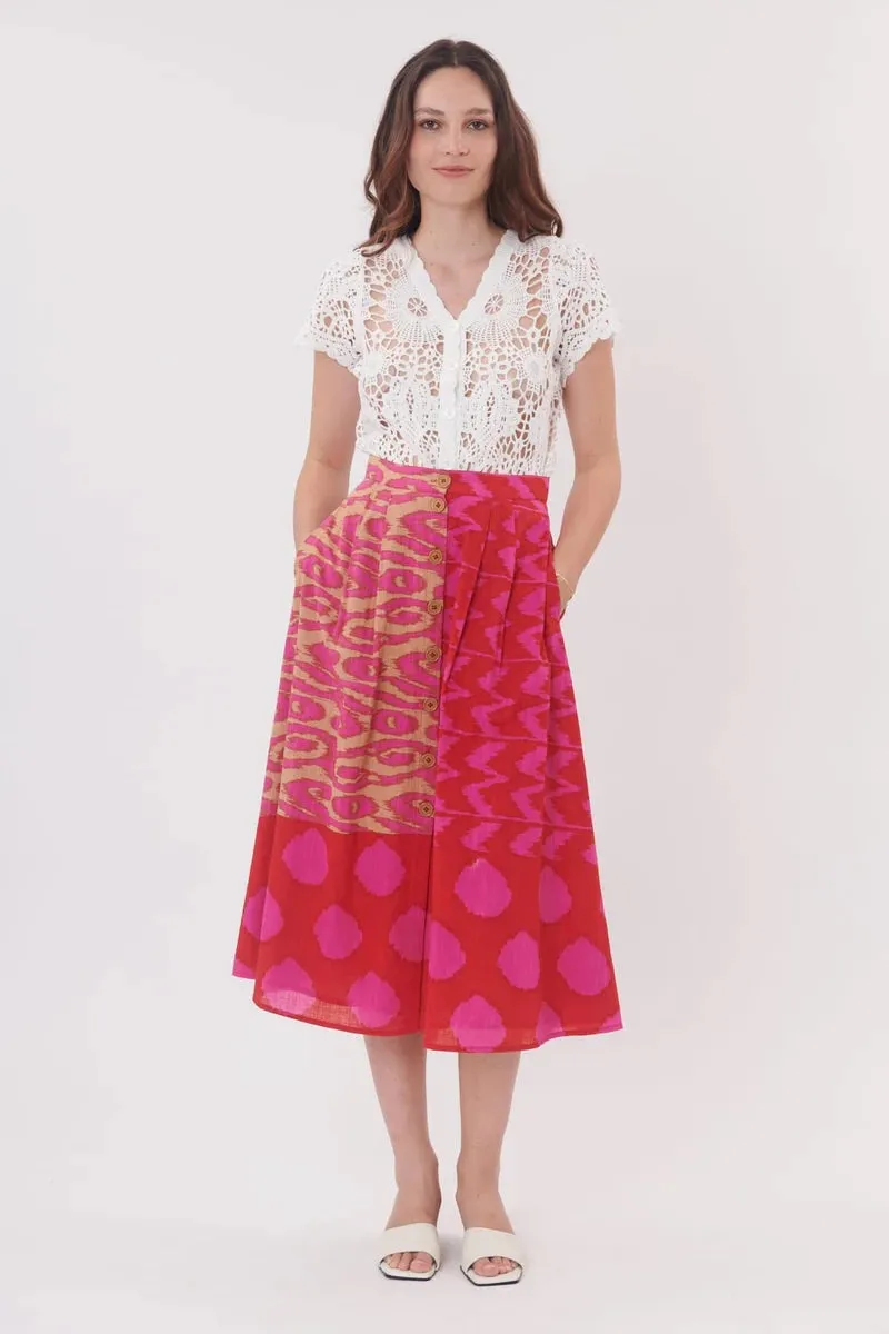 Vahina Button Skirt - Fuchsia