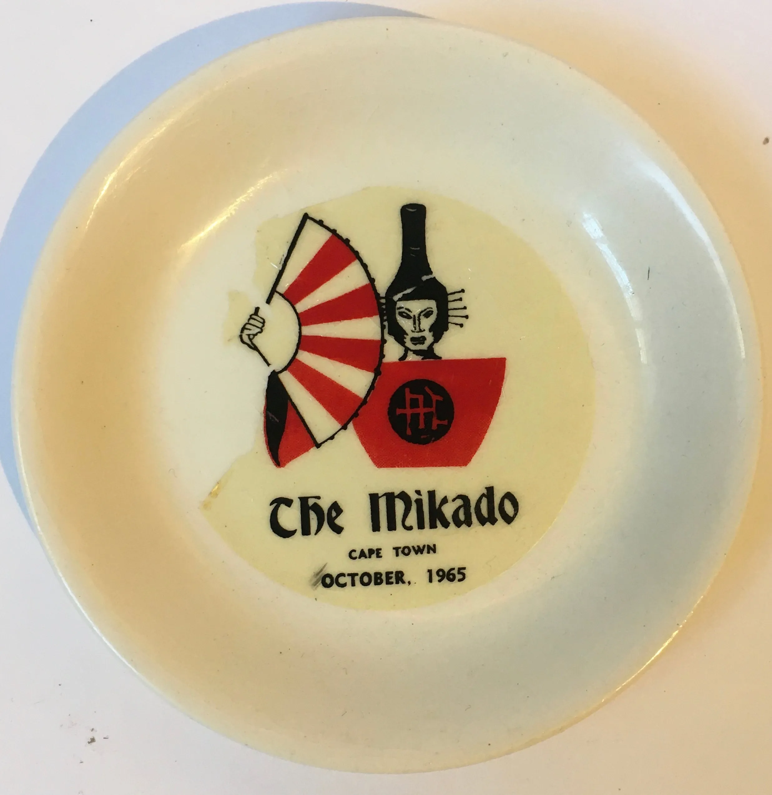 Vintage Continental Vitreous china ADVERTISING dish 1965 THE MIKADO CAPE TOWN Mid century design