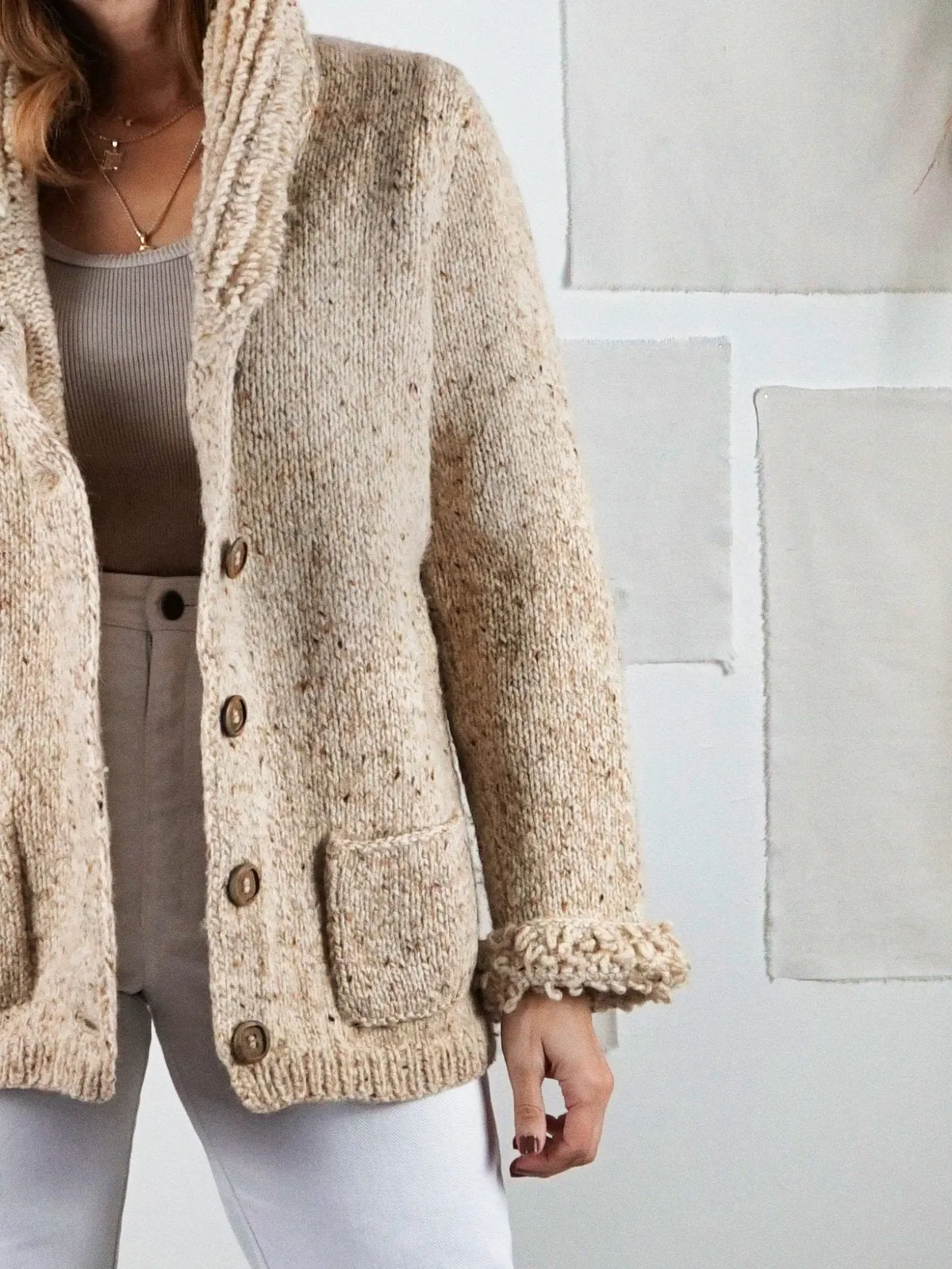 Vintage Oatmeal Wool Textured Cardigan