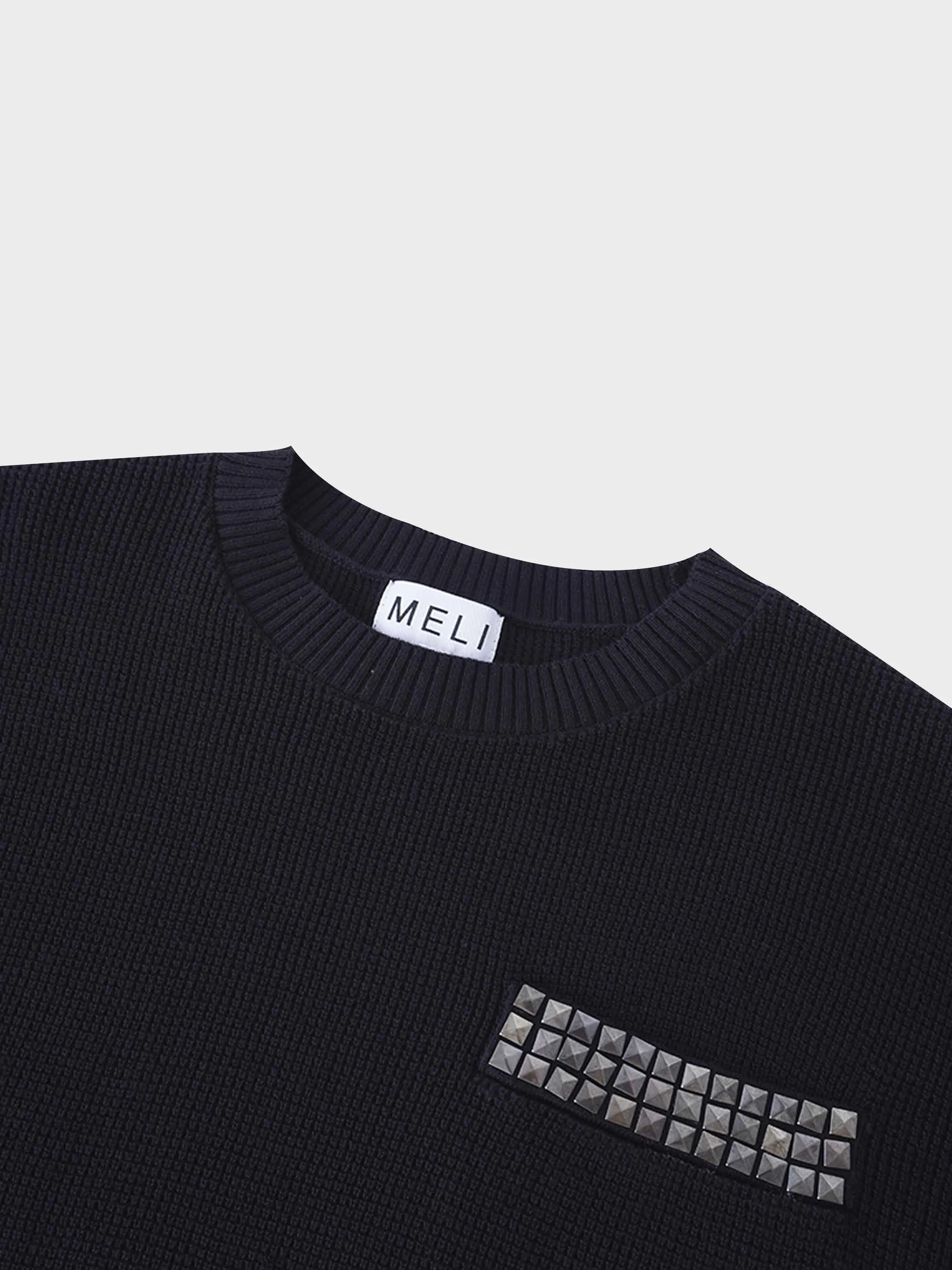 Waffle Pocket Sweater-Black