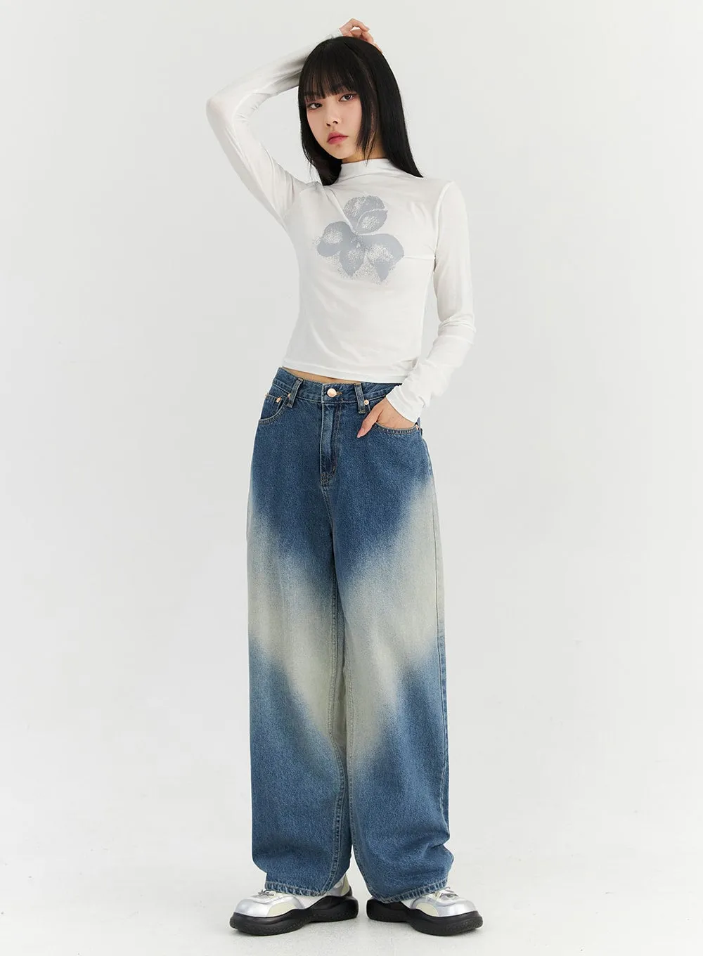 Washed Blue Wide Jeans CN307