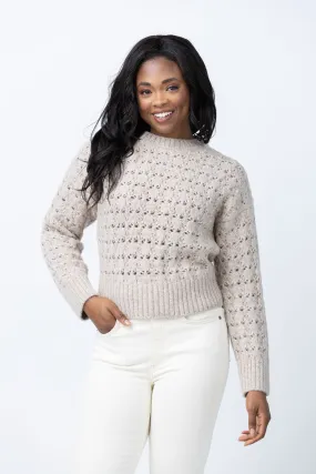 White   Warren Plush Alpaca Blend Open Stitch Crewneck Sweater in Oat Straw