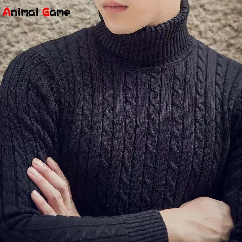 Winter Men Pullover Top Turtleneck Long Sleeve Thick Warm Sweater Slim Pullover Casual Knitwear Elasticity Knitwear Men Clothing