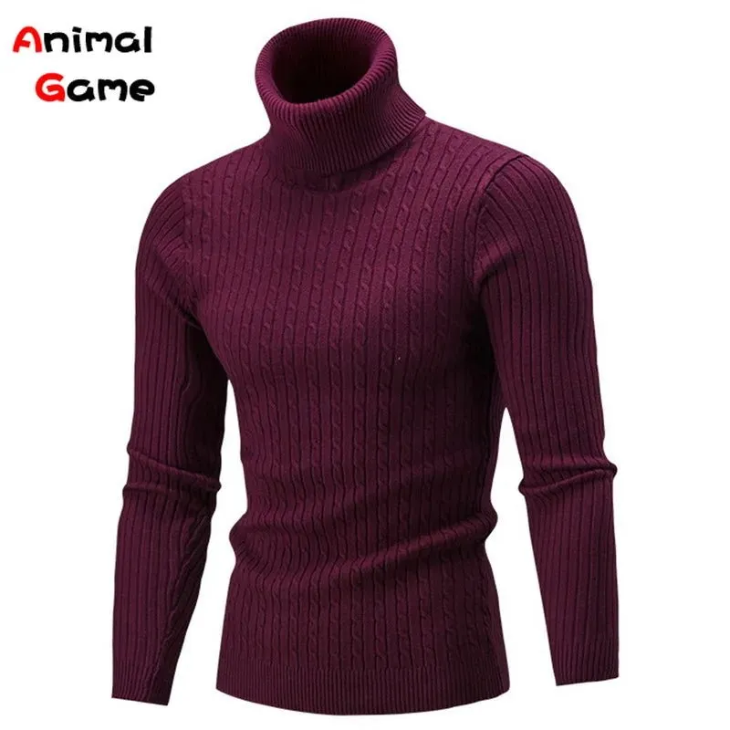 Winter Men Pullover Top Turtleneck Long Sleeve Thick Warm Sweater Slim Pullover Casual Knitwear Elasticity Knitwear Men Clothing