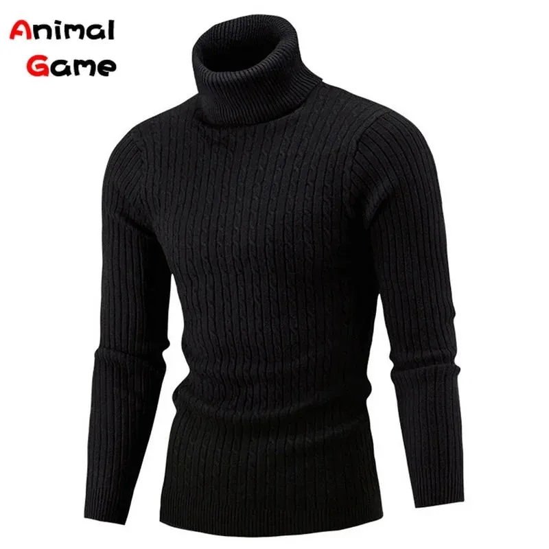 Winter Men Pullover Top Turtleneck Long Sleeve Thick Warm Sweater Slim Pullover Casual Knitwear Elasticity Knitwear Men Clothing