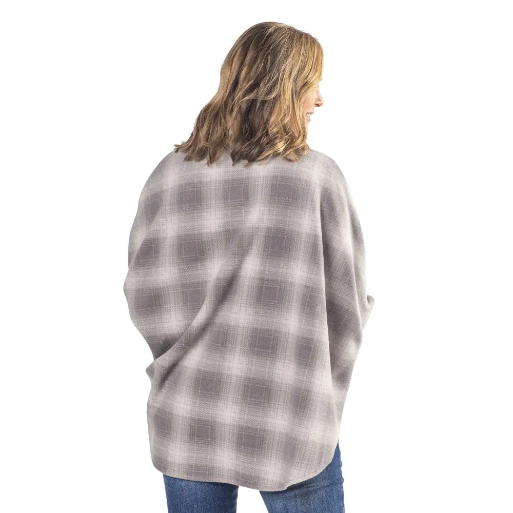 Winter Warm White and Grey Plaid Full Zip Fleece Cape