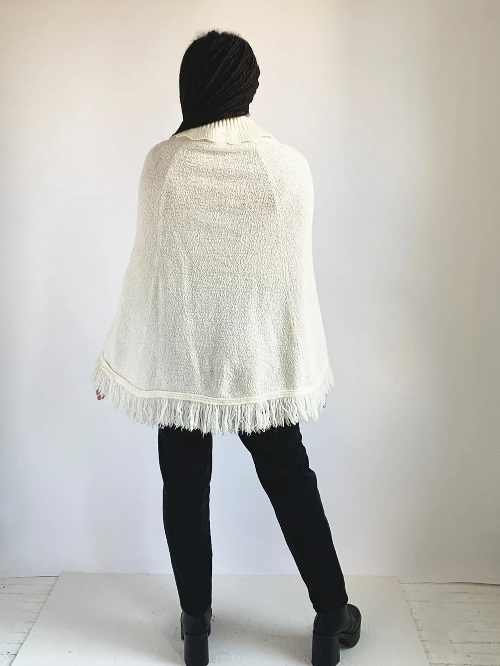 Wintuk Ivory Knit Cape with Fringe