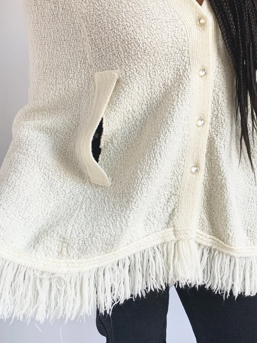 Wintuk Ivory Knit Cape with Fringe