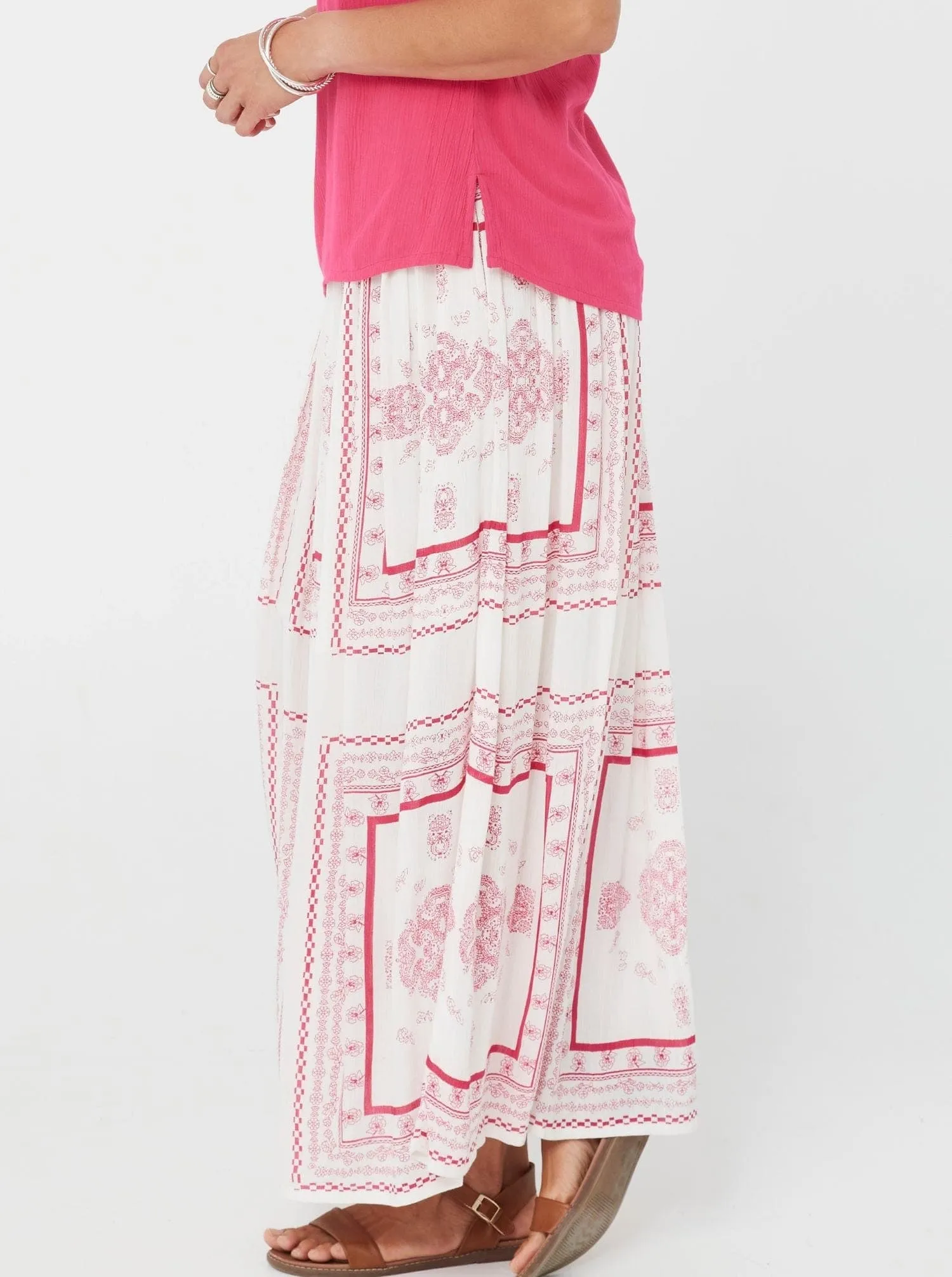 Woman Maxi Skirt Lacey Skirt - Raspberry Print