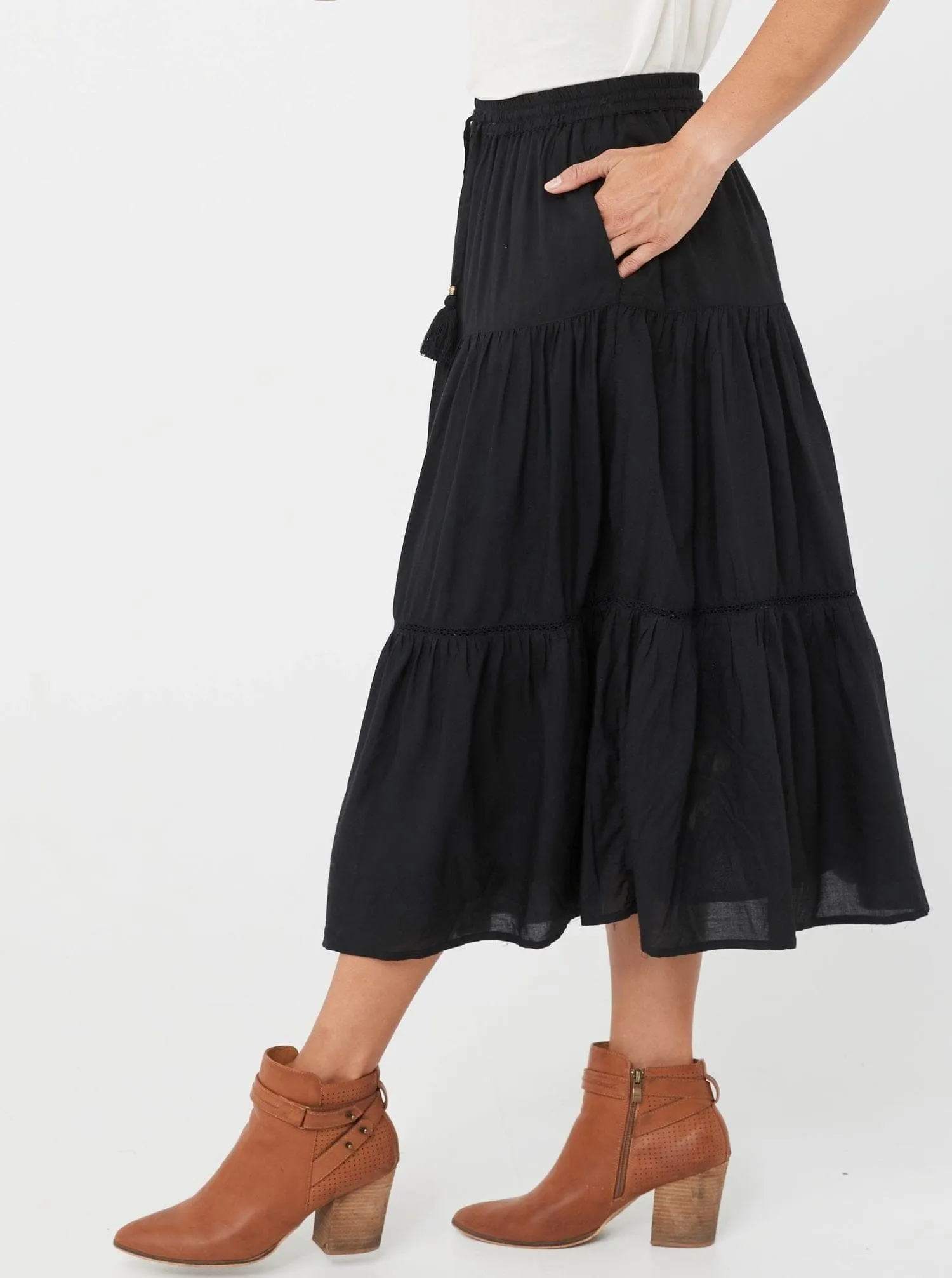 Woman Maxi Skirt SCANDINAVIAN KAJA Natrual fiber WOMEN Skirt | Black