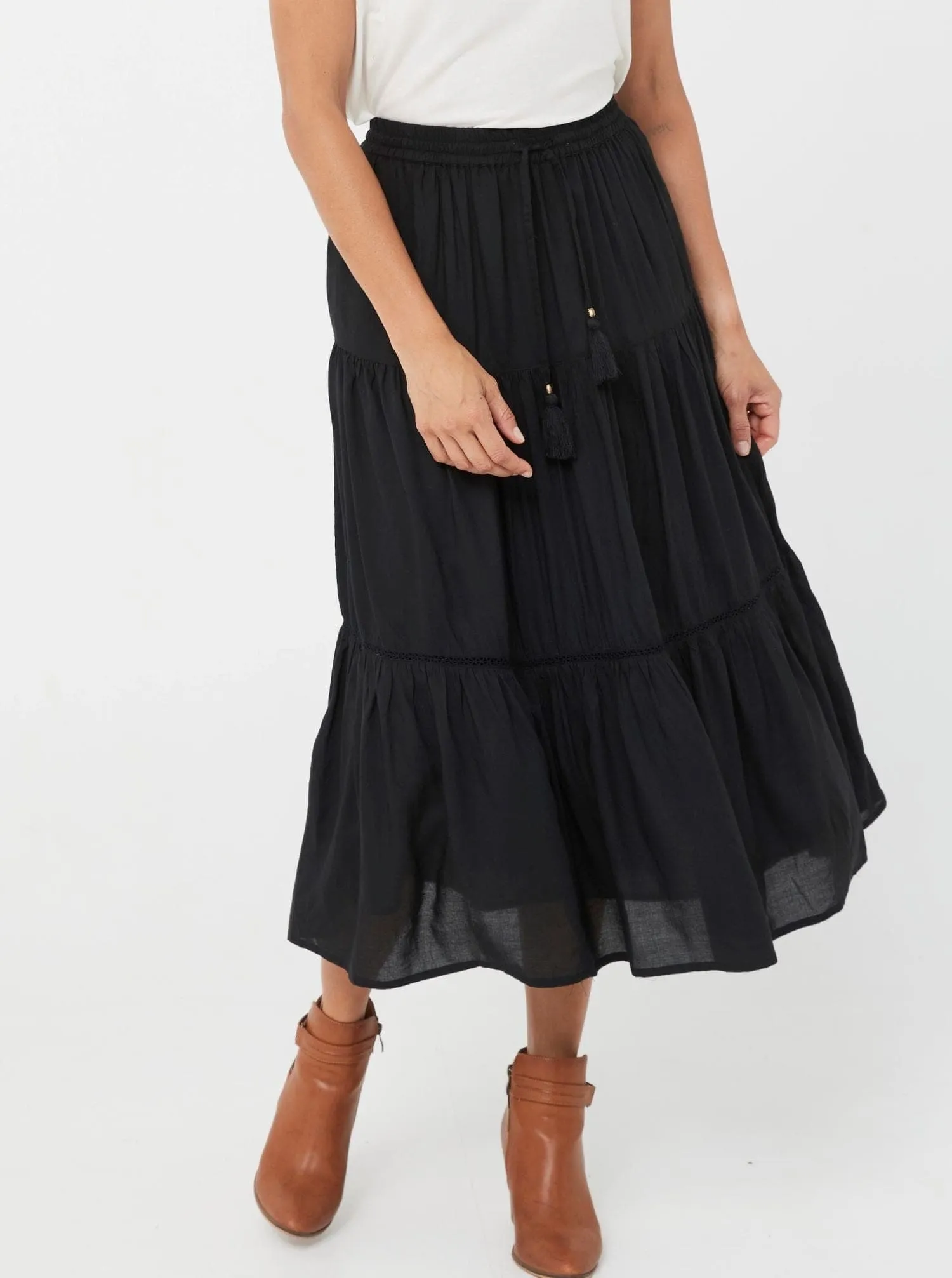 Woman Maxi Skirt SCANDINAVIAN KAJA Natrual fiber WOMEN Skirt | Black