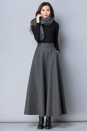 Women Dark Grey Long Wool Skirt 3790