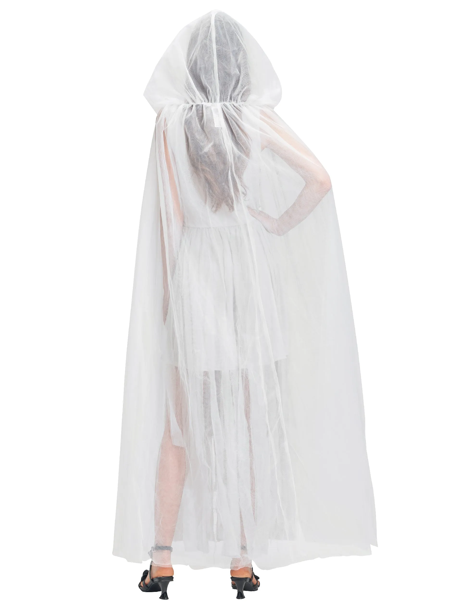 Women Ghost Costume Dress Chains Cape Set