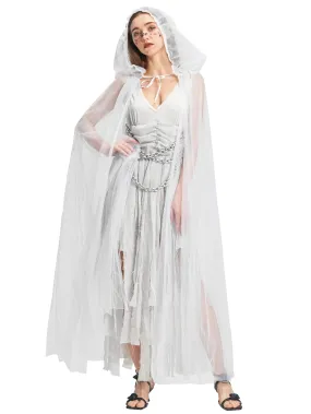 Women Ghost Costume Dress Chains Cape Set