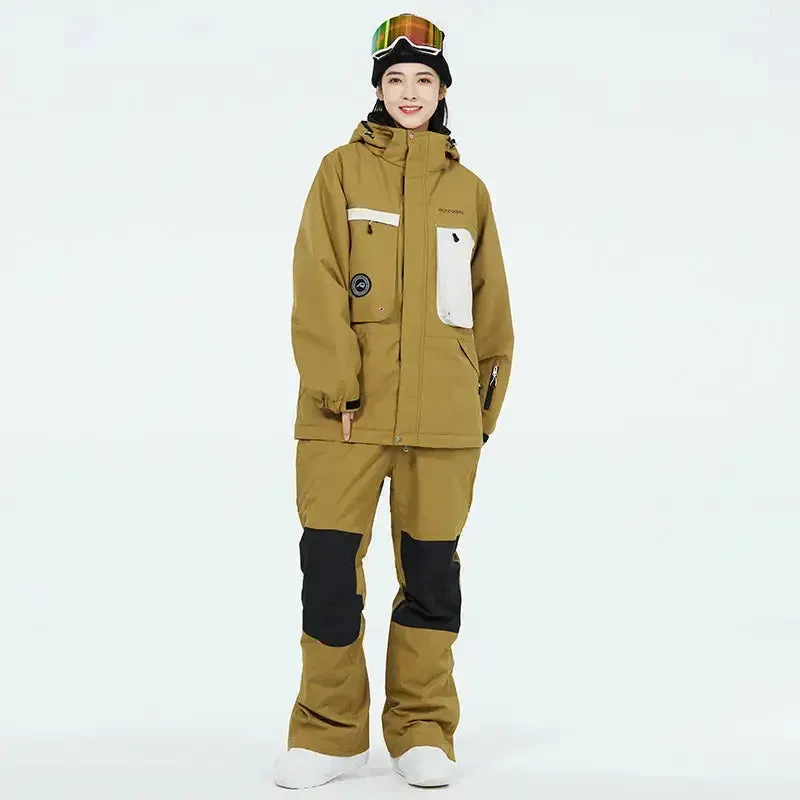 Women Outdoor Thick Snowsuits with Matched Snow Bibs