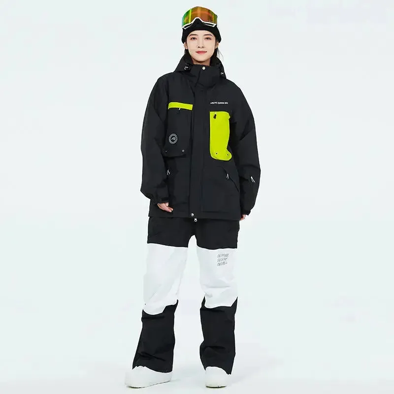 Women Outdoor Thick Snowsuits with Matched Snow Bibs