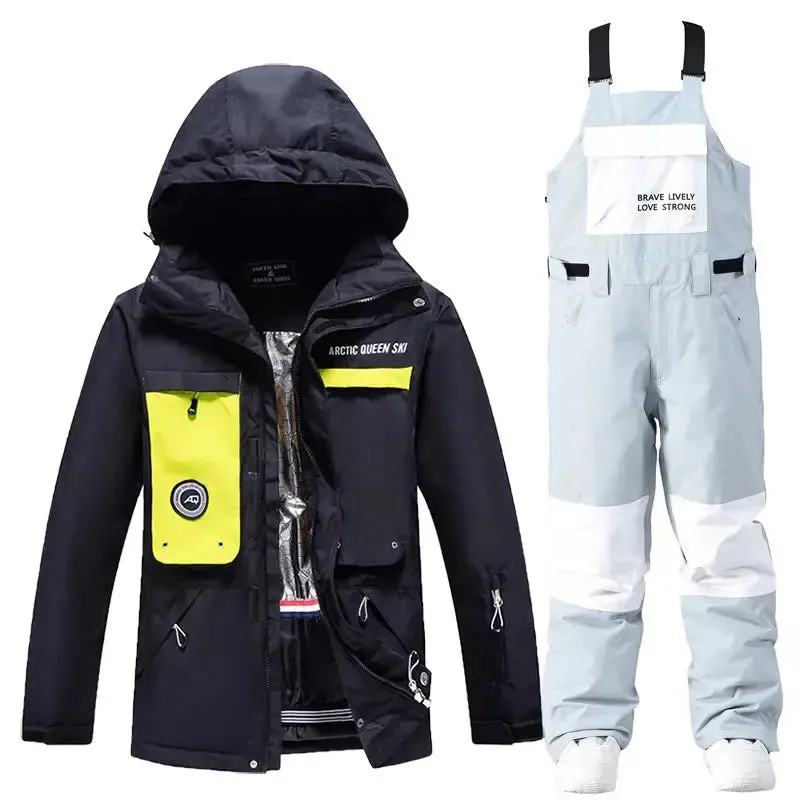 Women Outdoor Thick Snowsuits with Matched Snow Bibs