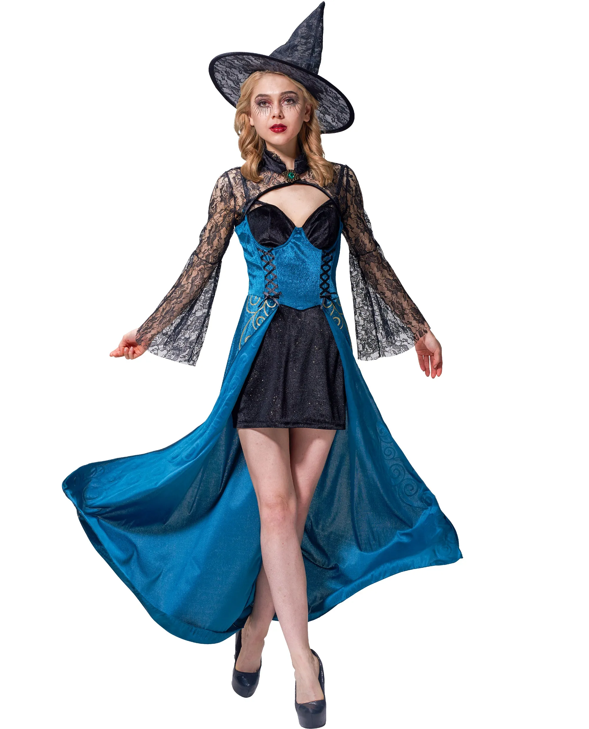 Women Witch Costume Halloween Wicked Sorceress Dress Adult