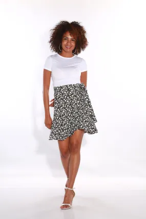 Wrap Floral short skirt - black