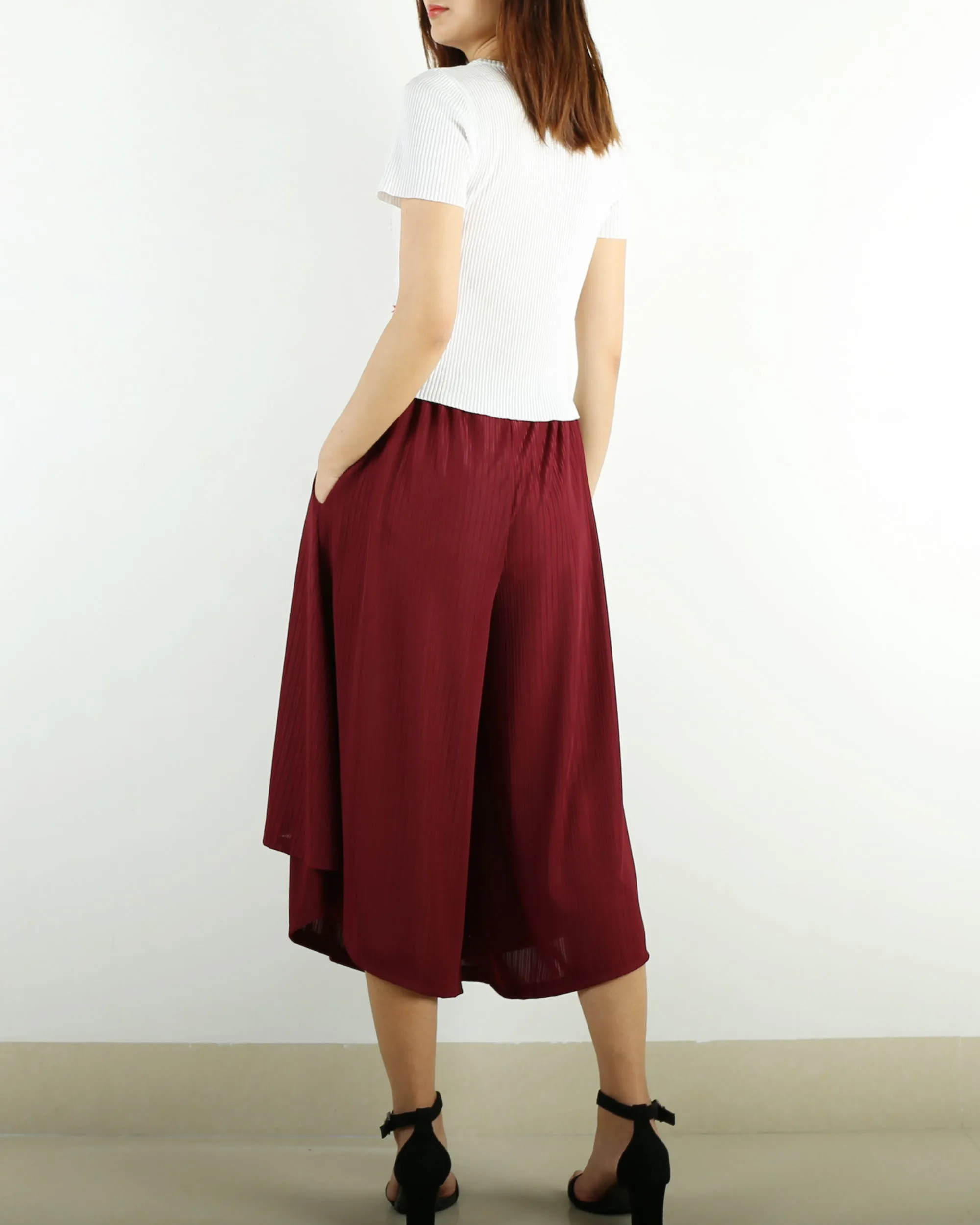 Yoga skirt pants/black skirt pants/oversized pants/elastic waist pants/asymmetrical trousers (K1661)