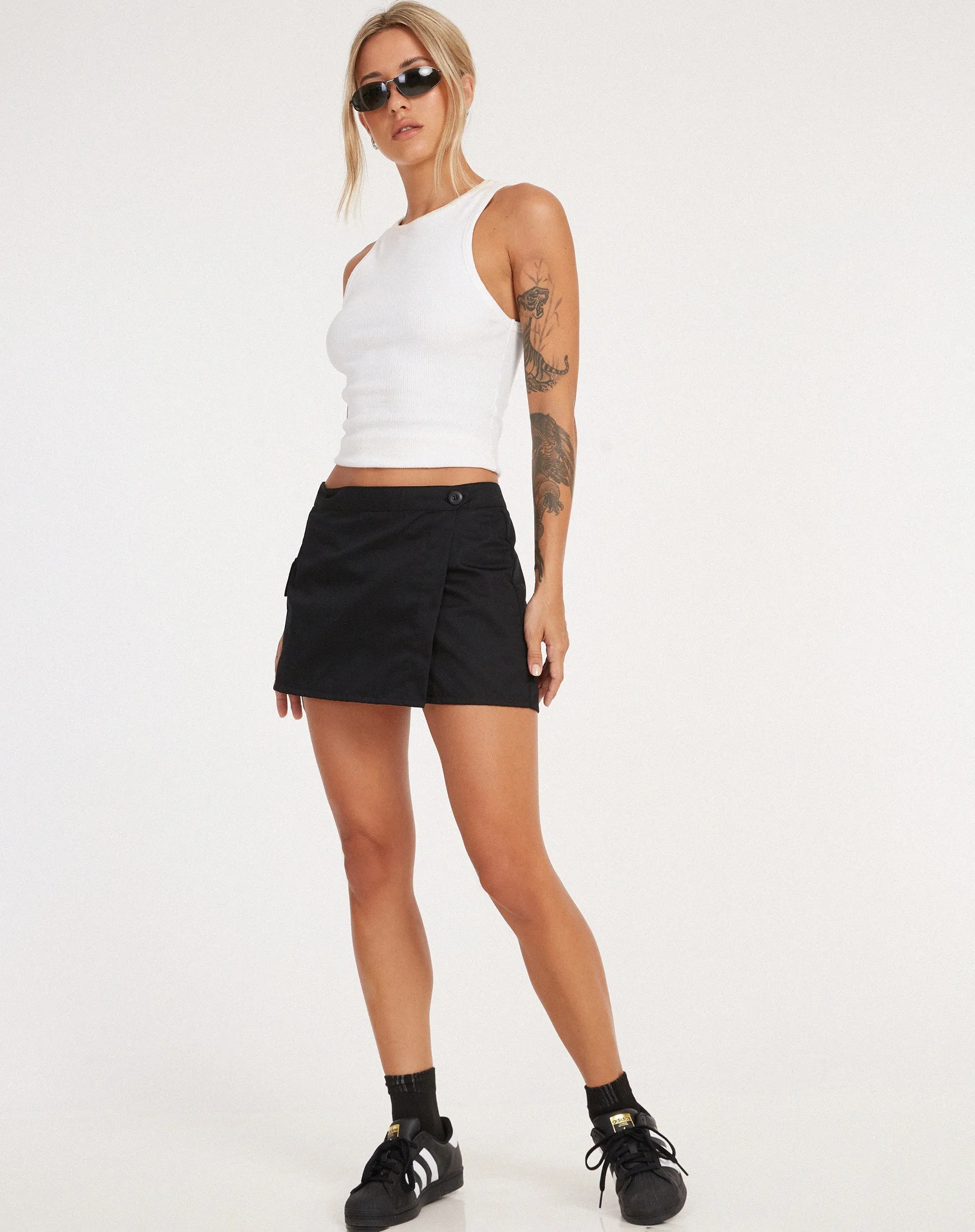 Zephyr Mini Cargo Skirt in Cotton Drill Black