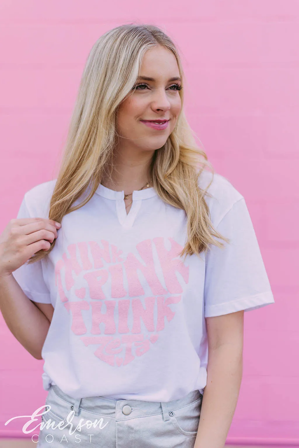 Zeta Tau Alpha Think Pink Heart Notch Tee