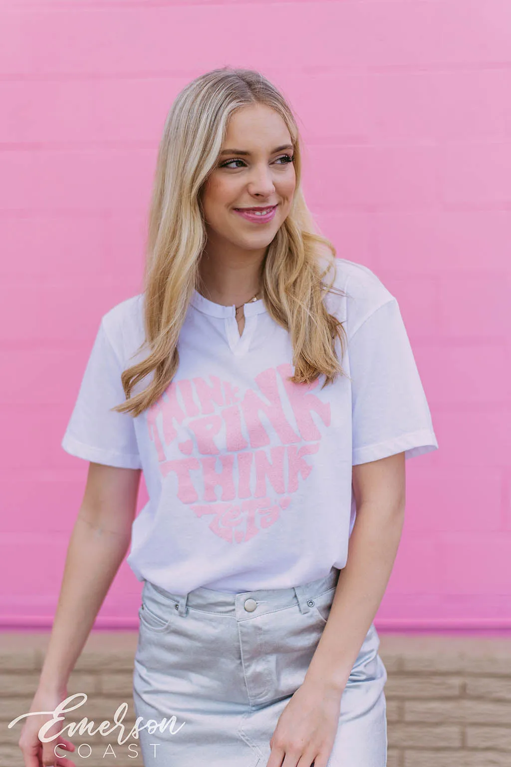 Zeta Tau Alpha Think Pink Heart Notch Tee